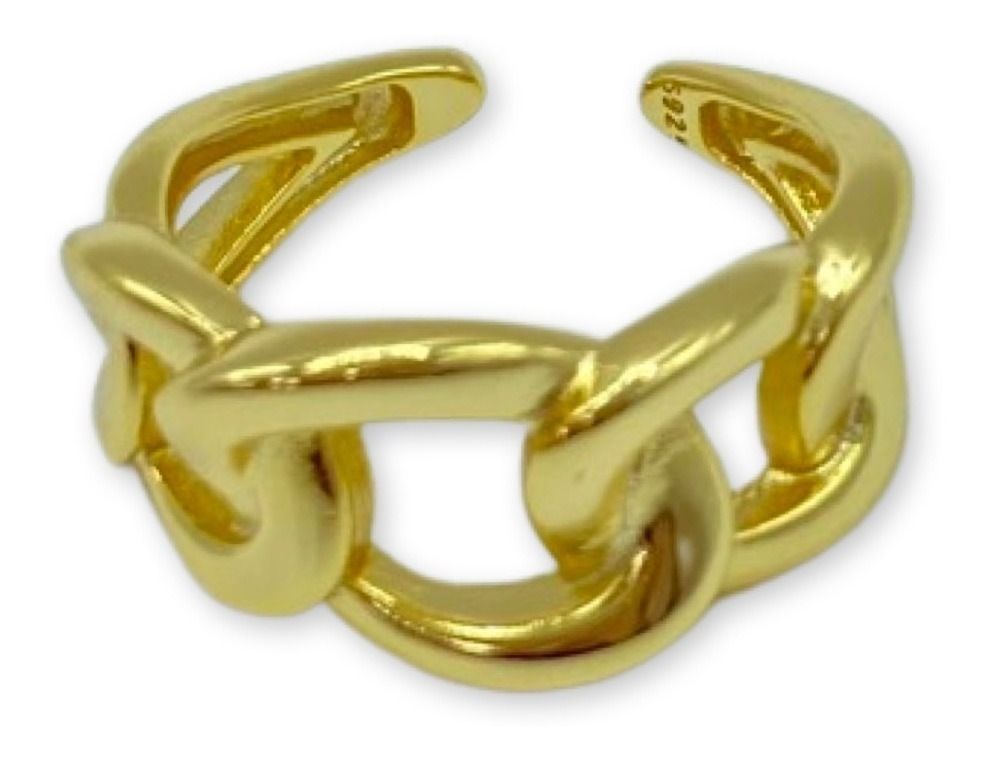 Anillo Cadena Cruzado Ajustable Plata Baño Oro-0