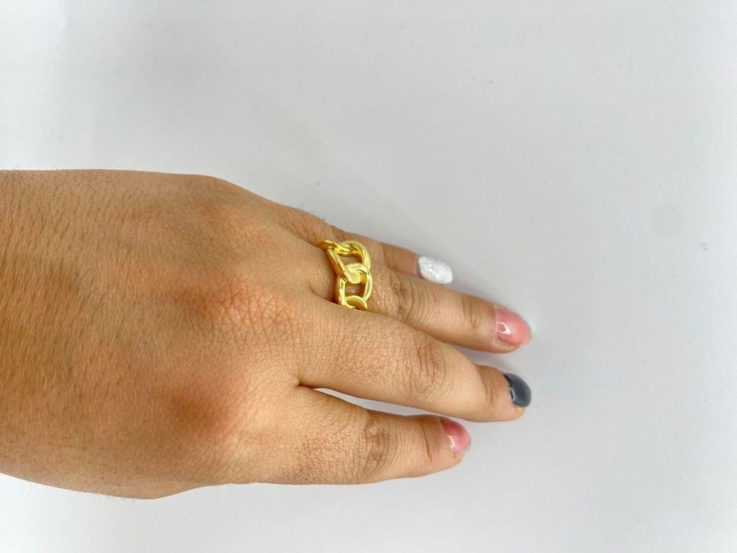 Anillo Cadena Cruzado Ajustable Plata Baño Oro-1
