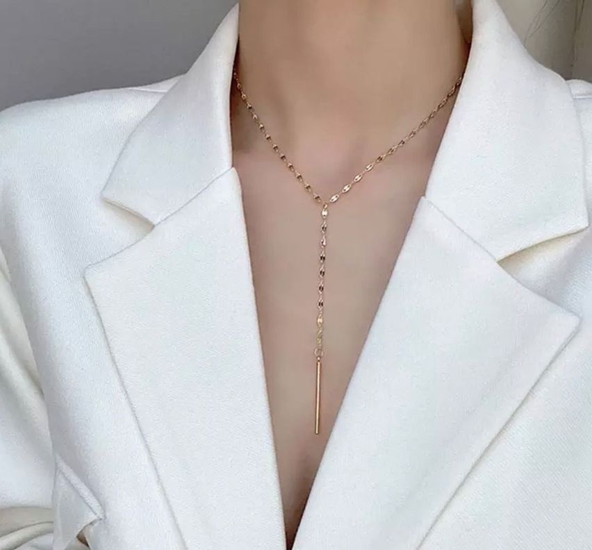 Collar Dama Barra Colgante Elegante Plata S925 Baño Oro-2