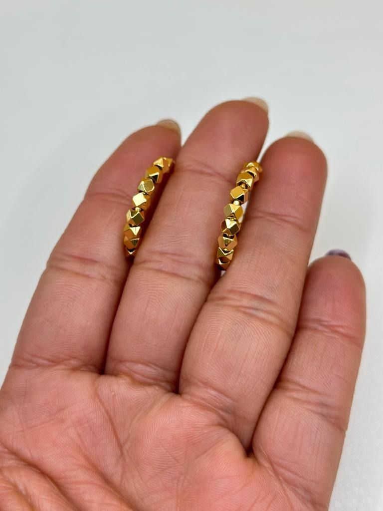 Aros Argolla Esferas Cuentas Plata S925 Baño En Oro Más Caja-1
