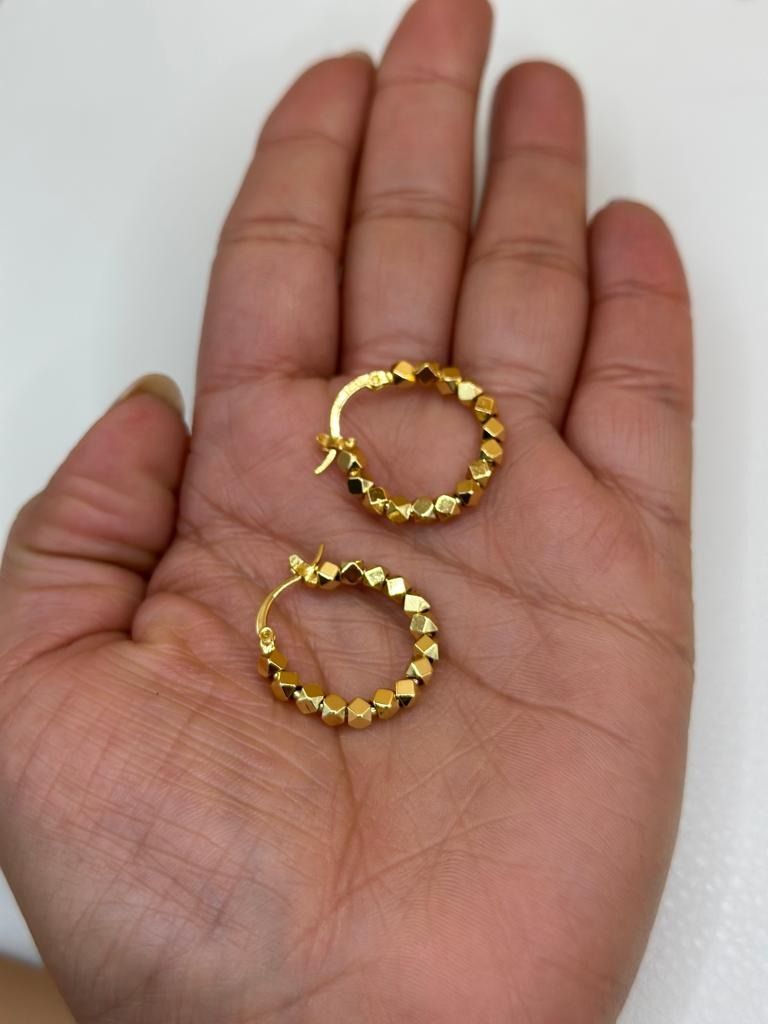 Aros Argolla Esferas Cuentas Plata S925 Baño En Oro Más Caja-2