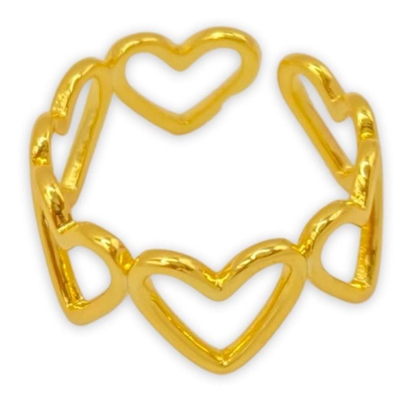 Anillo Corazones  Ajustable Plata Baño Oro-0