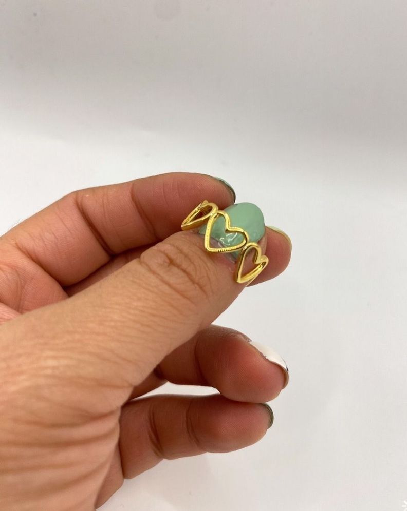 Anillo Corazones  Ajustable Plata Baño Oro-2