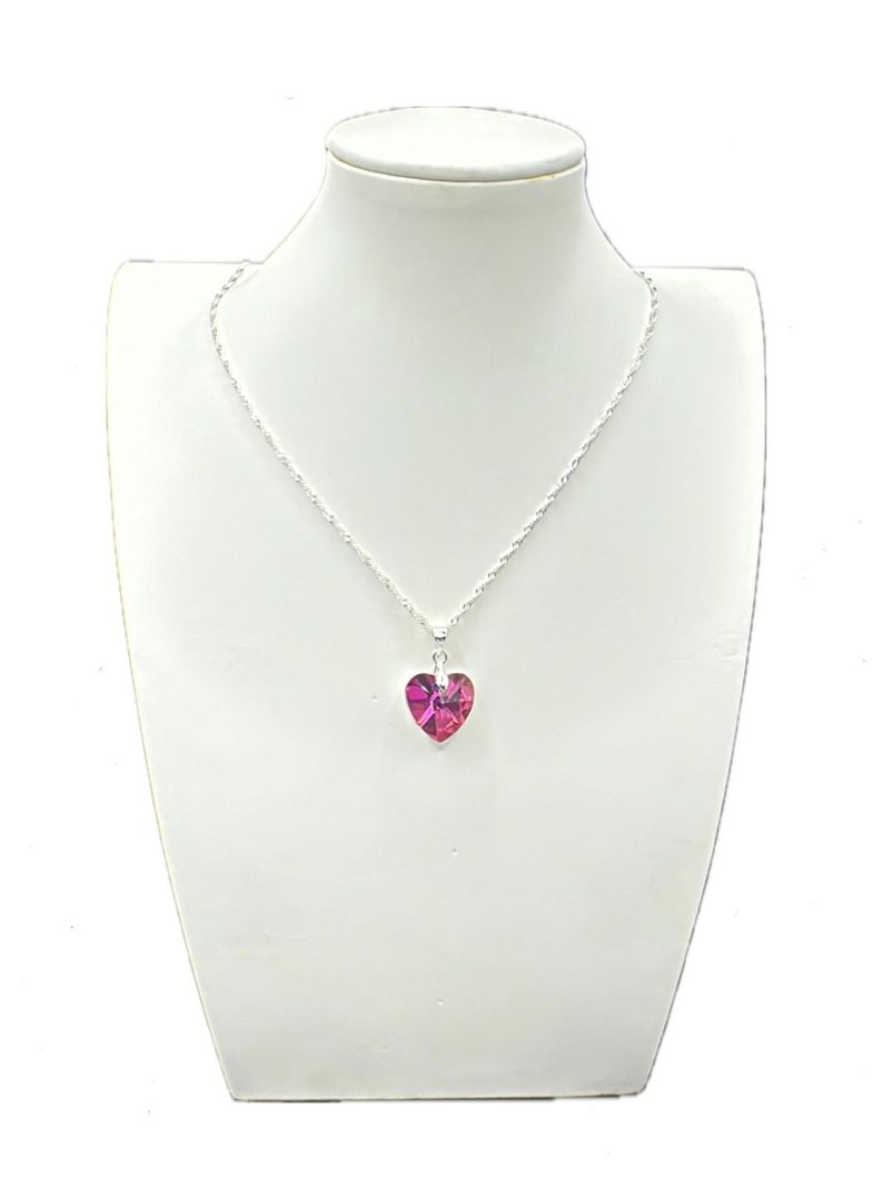 Collar Corazon Cristal Rosa tornasol Plata-0
