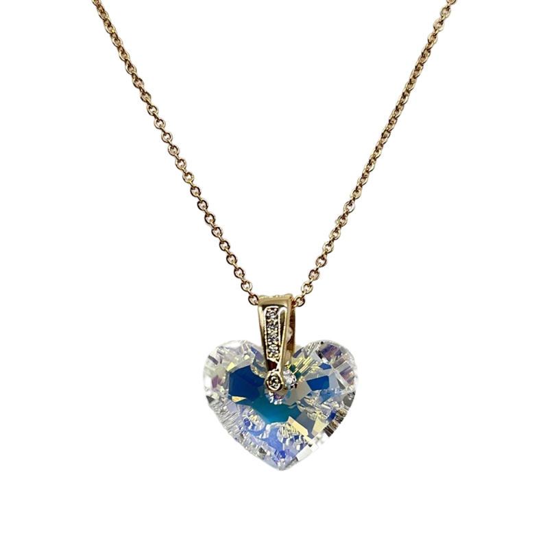 Collar Corazon Cristal Tornasol Baño Oro Rosa-0