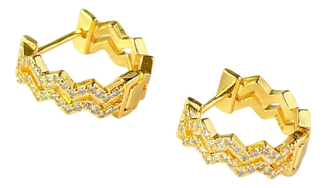 Aros Dama Argolla Doble Circones Plata S925 Baño Oro-0