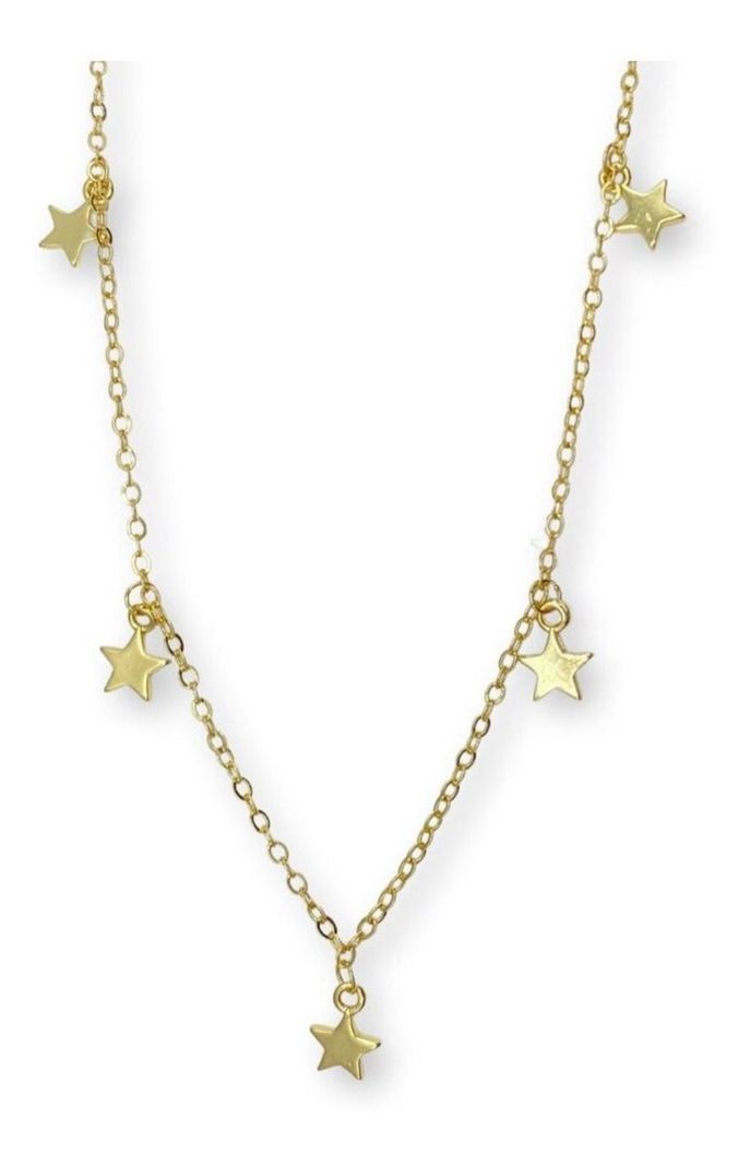 Collar Estrellas Colgantes Plata Baño Oro -0