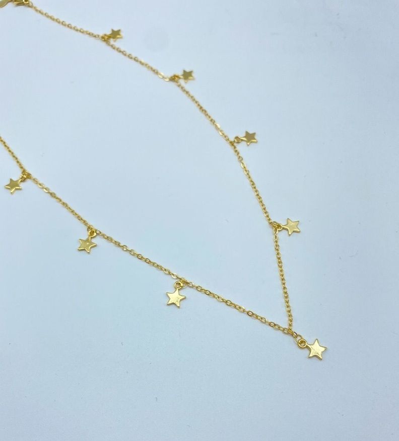 Collar Estrellas Colgantes Plata Baño Oro -1