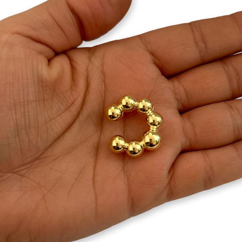 Aro Argolla Ear Cuff Bolitas Enchapada En Oro-2