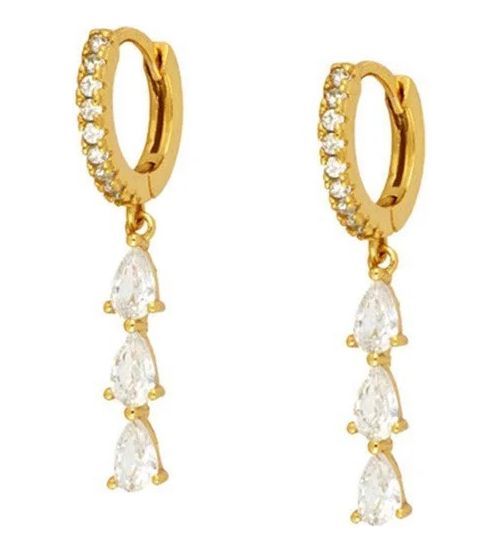 Aros Argolla Elegante Circones Colgantes Plata S925 Baño Oro-0