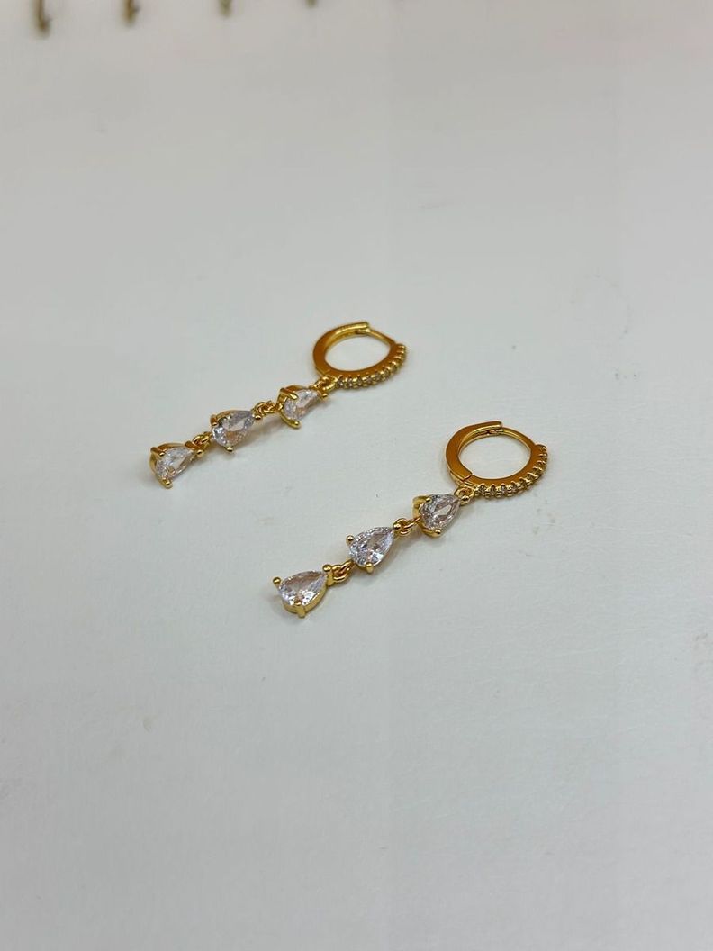 Aros Argolla Elegante Circones Colgantes Plata S925 Baño Oro-2
