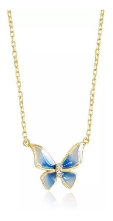 Collar Dama Mariposa Plata Baño Oro