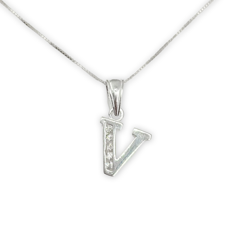 Collar Letra V Circones Juvenil Plata 925