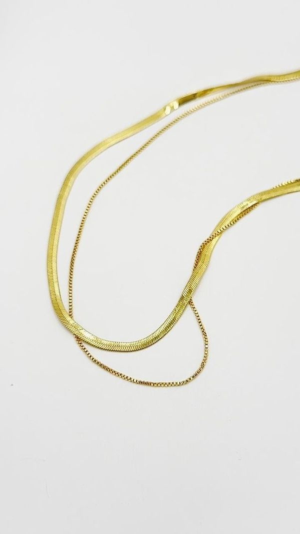 Collar Dama Cinta Doble Plata Baño Oro-2