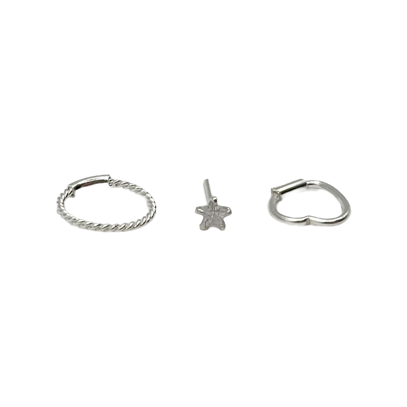 Pack Piercing Argolla Corazon Estrella Plata-0