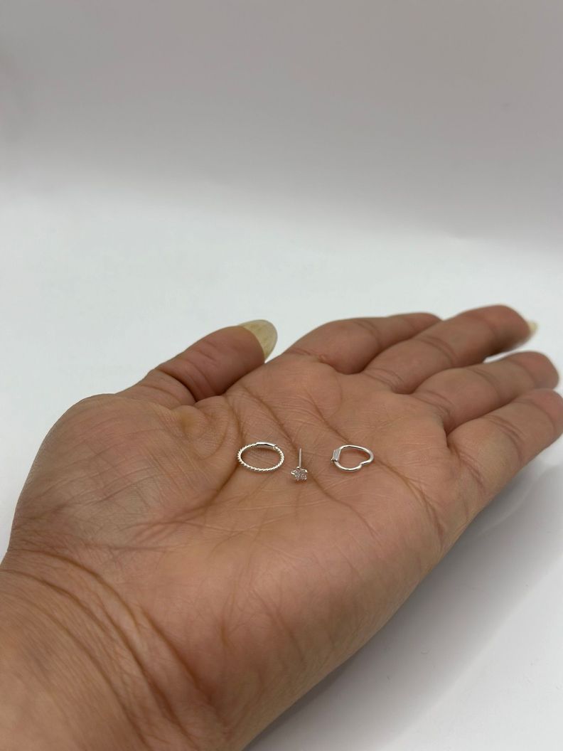 Pack Piercing Argolla Corazon Estrella Plata-1