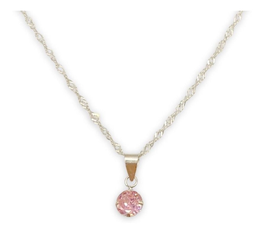 Collar Dije Juvenil Punto De Luz Rosado Plata-0