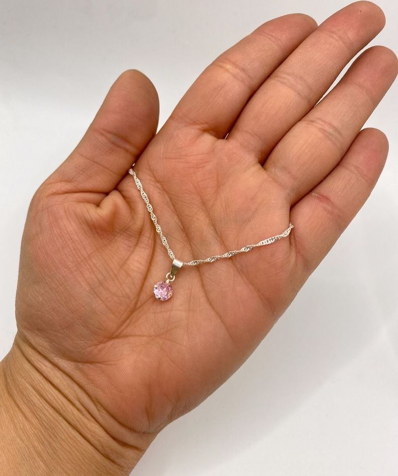 Collar Dije Juvenil Punto De Luz Rosado Plata-1