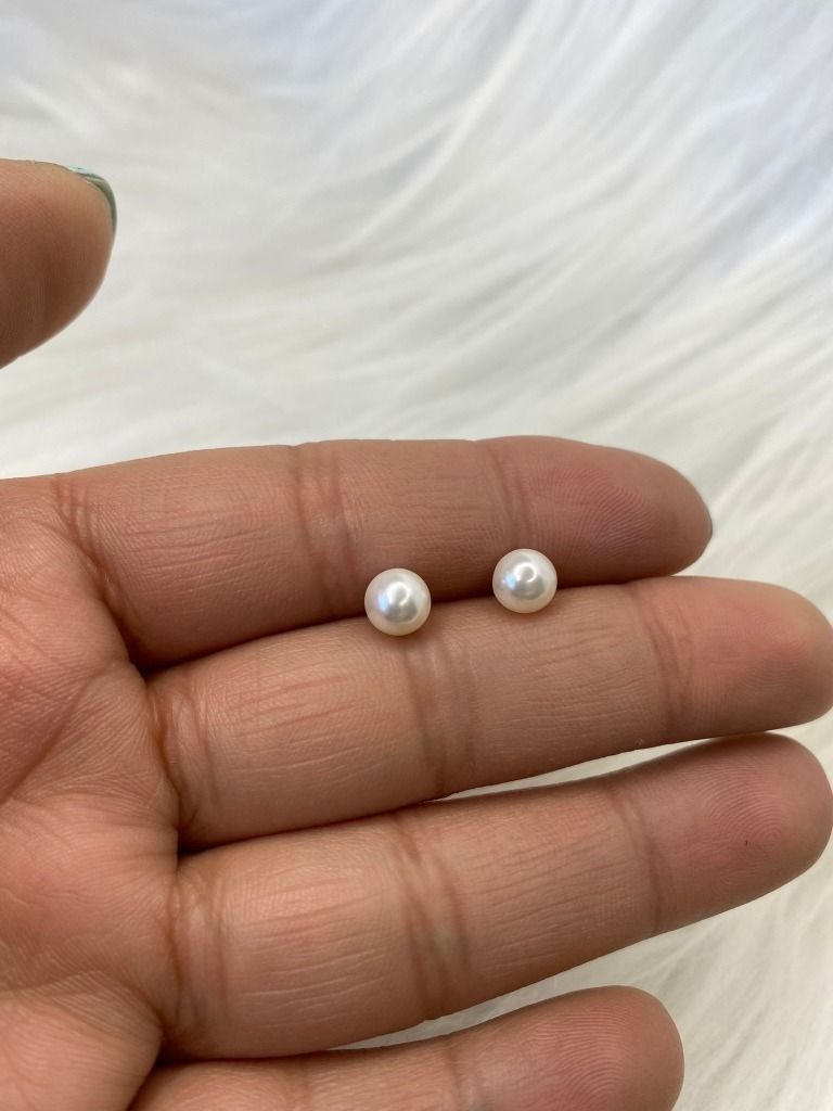 Aros Dama Perla Blanca 6 Mm Plata Italiana Ley 925-1