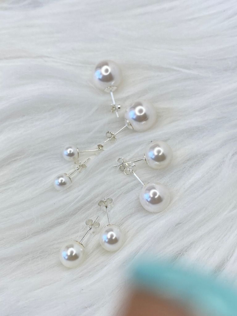Aros Dama Perla Blanca 6 Mm Plata Italiana Ley 925-2