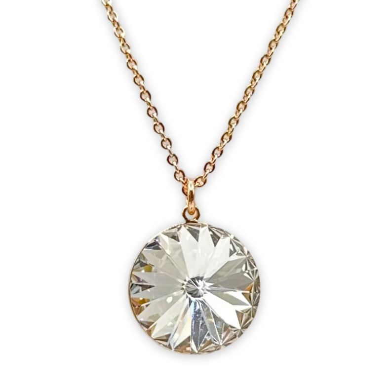 Collar Punto Luz Cristal Blanco Baño Oro Rosa-0