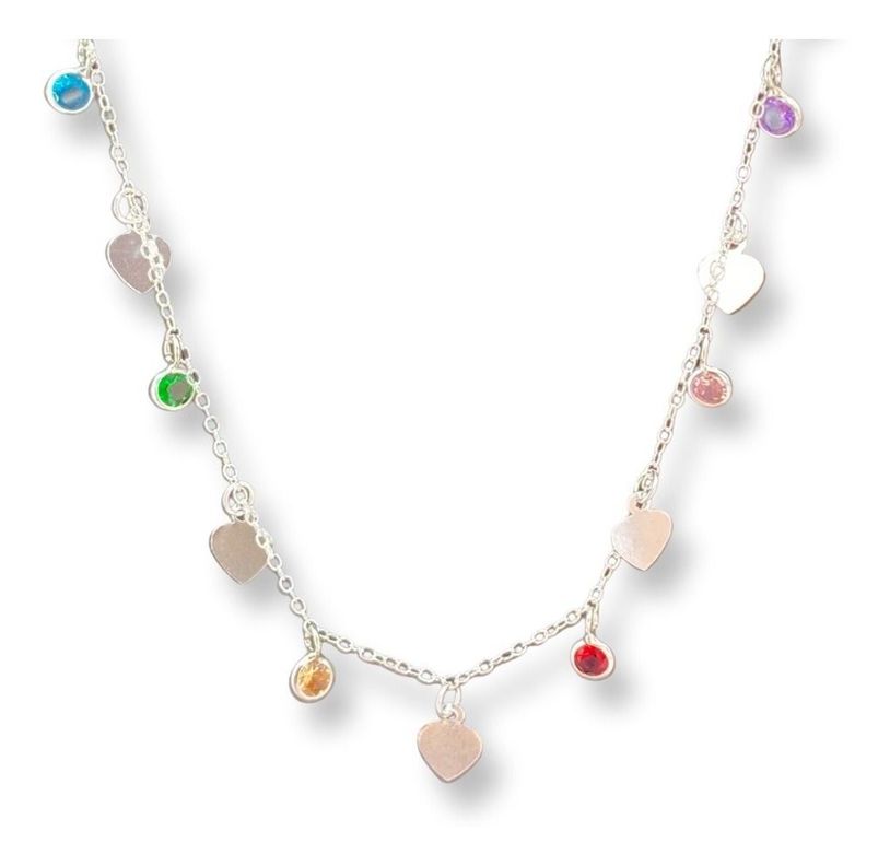 Collar Cadena Corazones Calados Circones Plata Fina 925-0