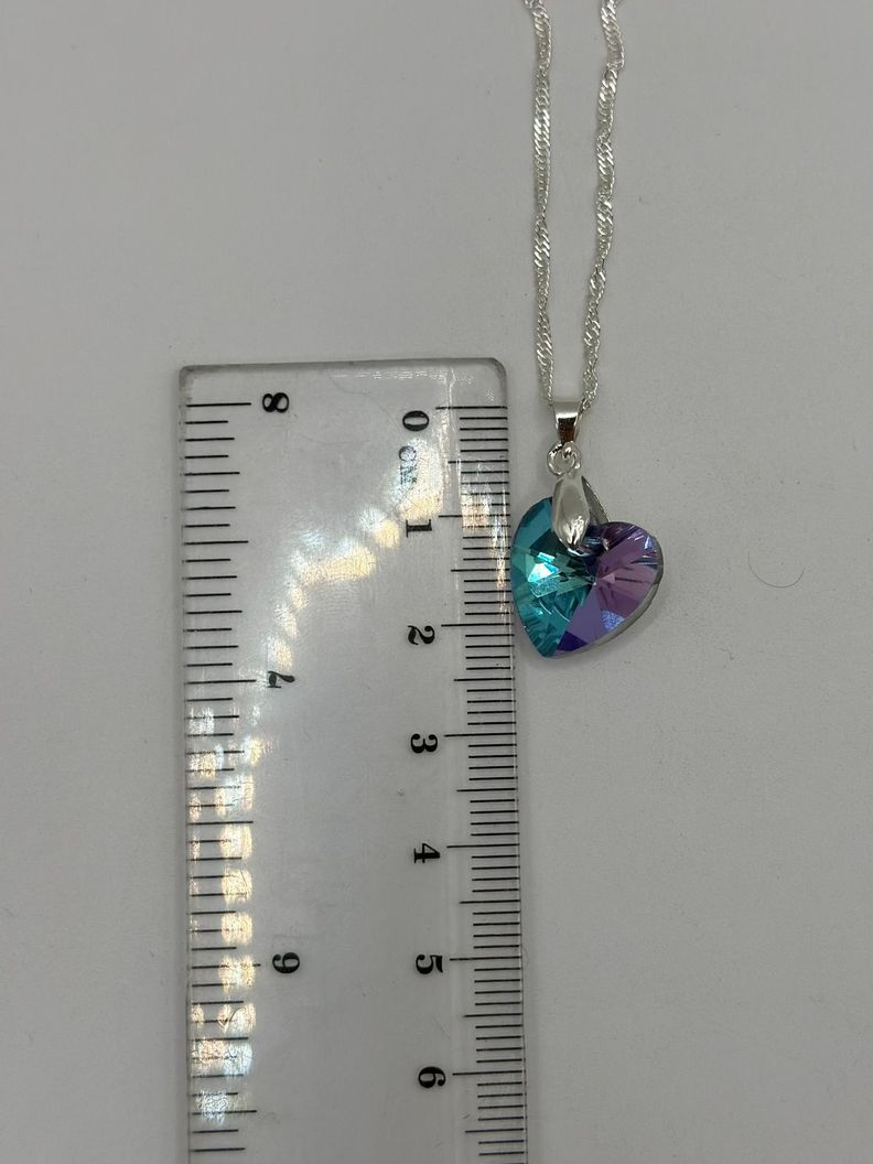 Collar Corazon Cristal Lila Violeta Tornasol Plata-2