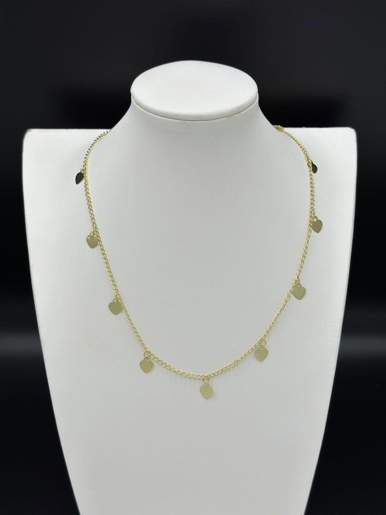 Collar Juvenil Corazones Planos Colgantes Baño En Oro-0