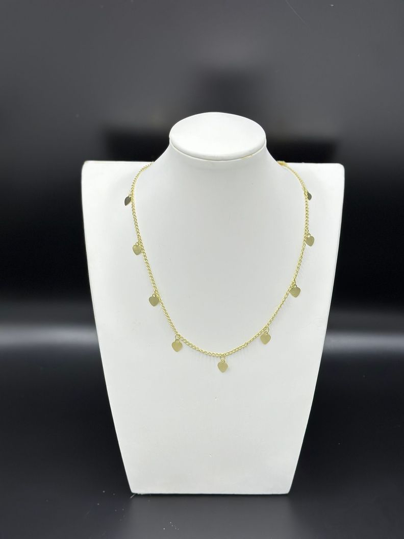 Collar Juvenil Corazones Planos Colgantes Baño En Oro-1