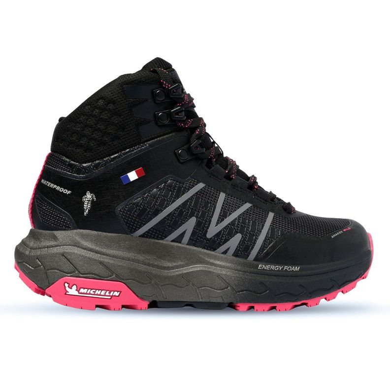 Botín Outdoor Impermeable Caña Alta Mujer Negro Fucsia Michelin Footwear Aw03-0