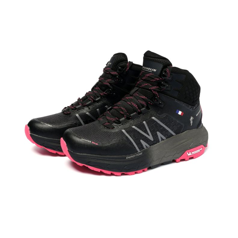 Botín Outdoor Impermeable Caña Alta Mujer Negro Fucsia Michelin Footwear Aw03-3