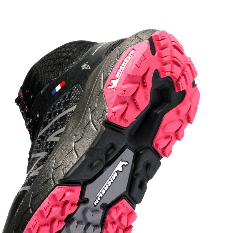 Botín Outdoor Impermeable Caña Alta Mujer Negro Fucsia Michelin Footwear Aw03-5