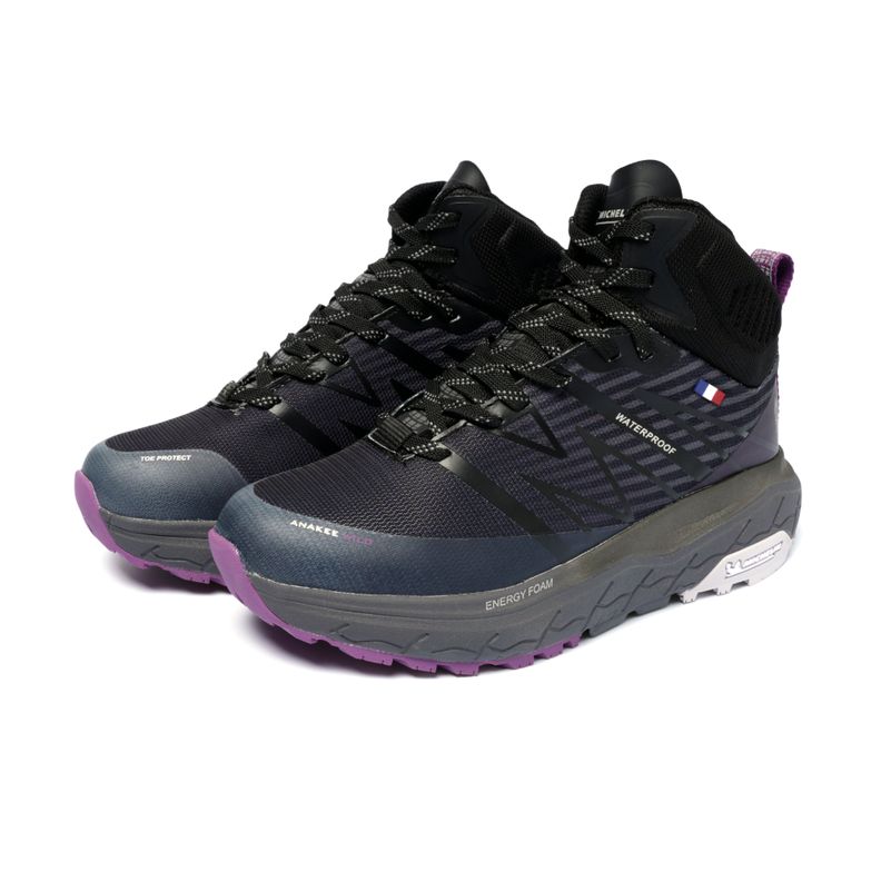 Botín Outdoor Impermeable Caña Alta Mujer Negro Morado Michelin Footwear Aw04-3