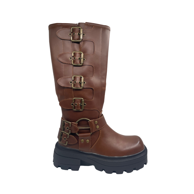 Botas Largas Café Plataforma -0