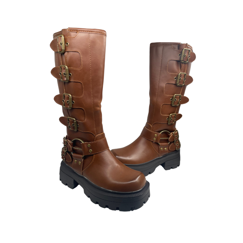 Botas Largas Café Plataforma -1