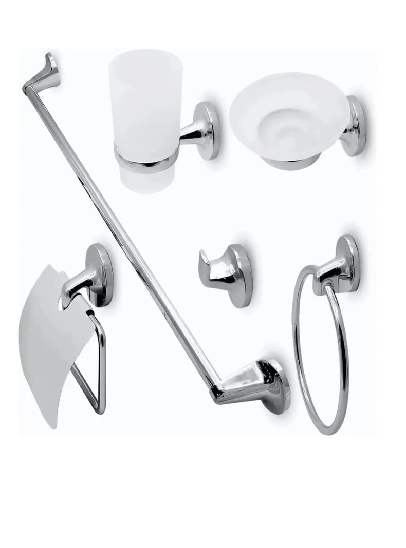 Accesorios De Bano 6 Piezas Kit Moderno Colomba Taumm Plateado Metalico