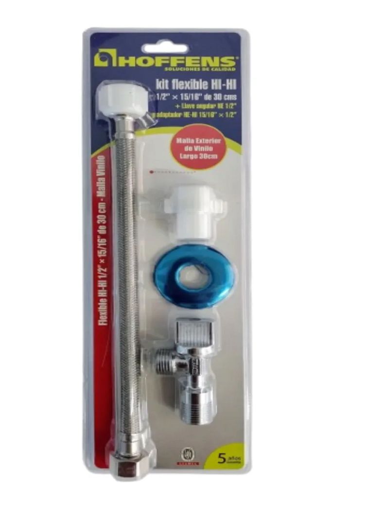 Kit Llave Angular Laton + Flexible Vinilo 30cm Wc Hoffens