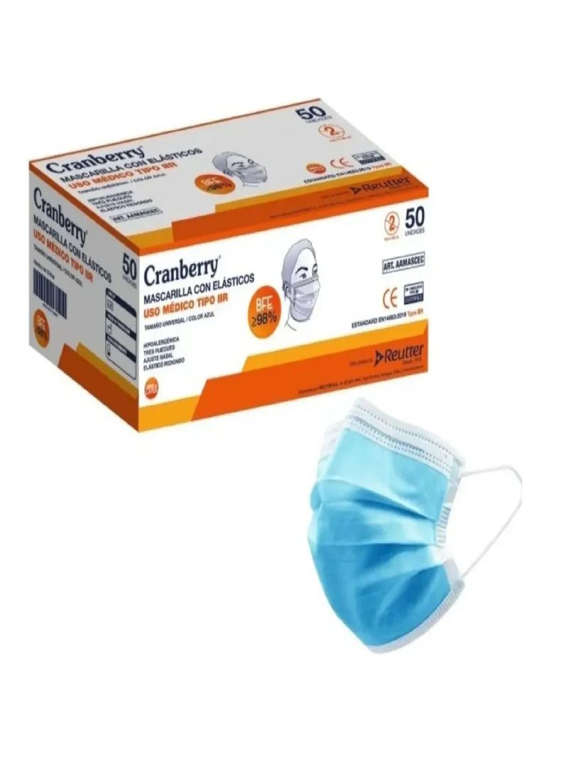 Mascarilla 3 Pliegues Cranberry Celeste Caja 50 Unid