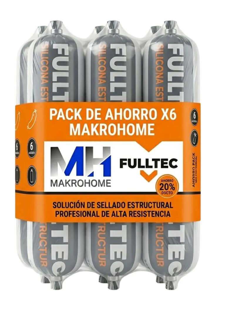 Pack 6 Sellador Poliuretano Estructural Fulltec 600ml Negro
