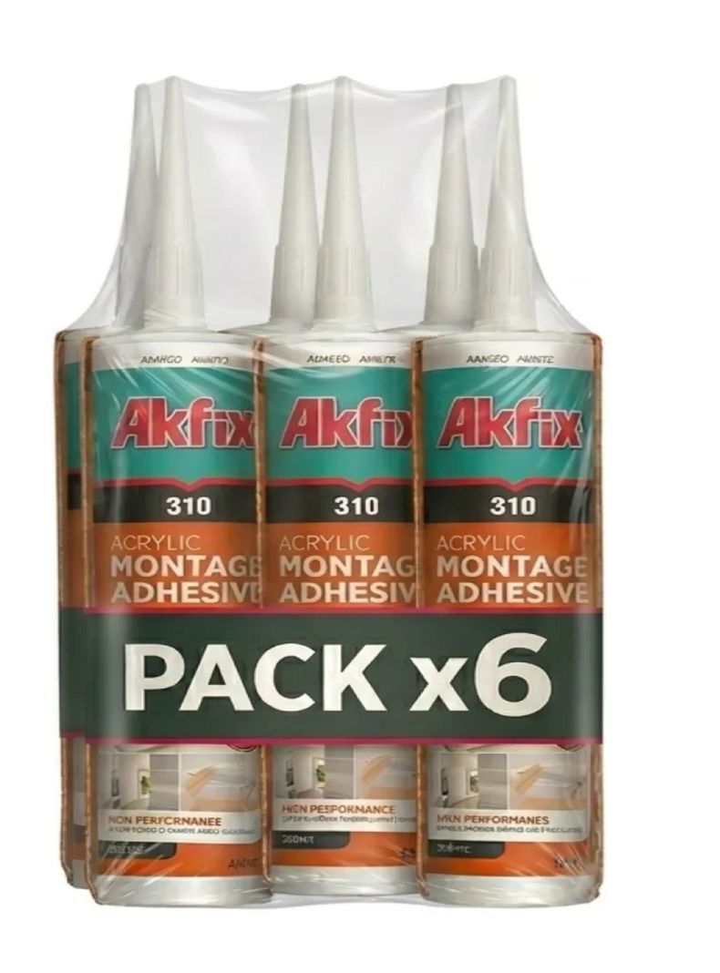 Pack 6 Adhesivo De Montaje Akfix 310 Multiuso Madera Yeso Blanco