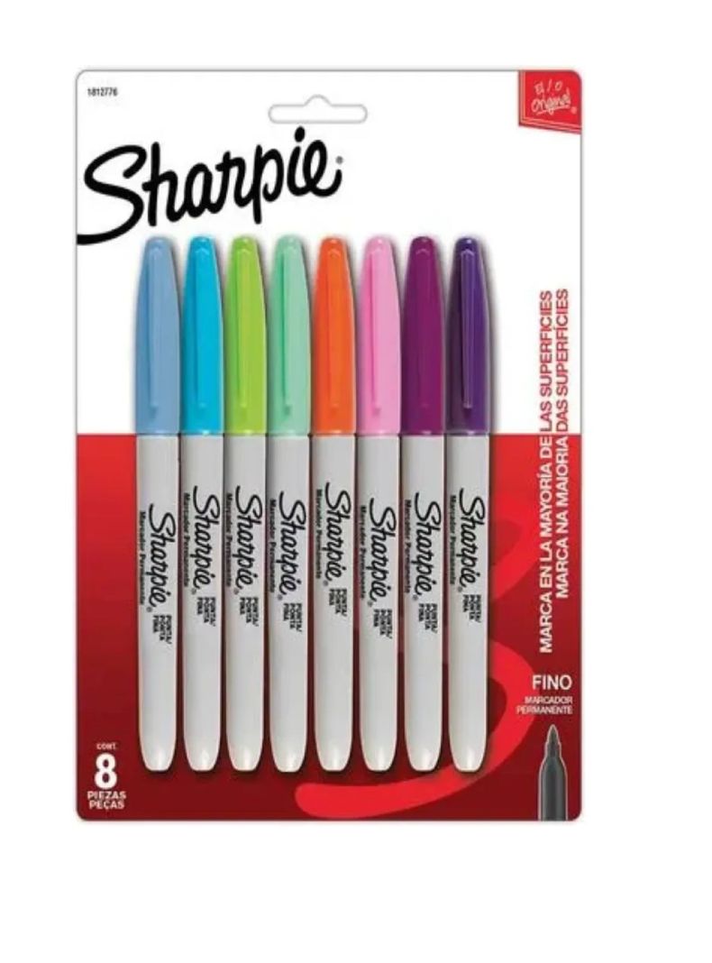 Marcadores Sharpie 8 Colores Claro Punta Fina Permanente