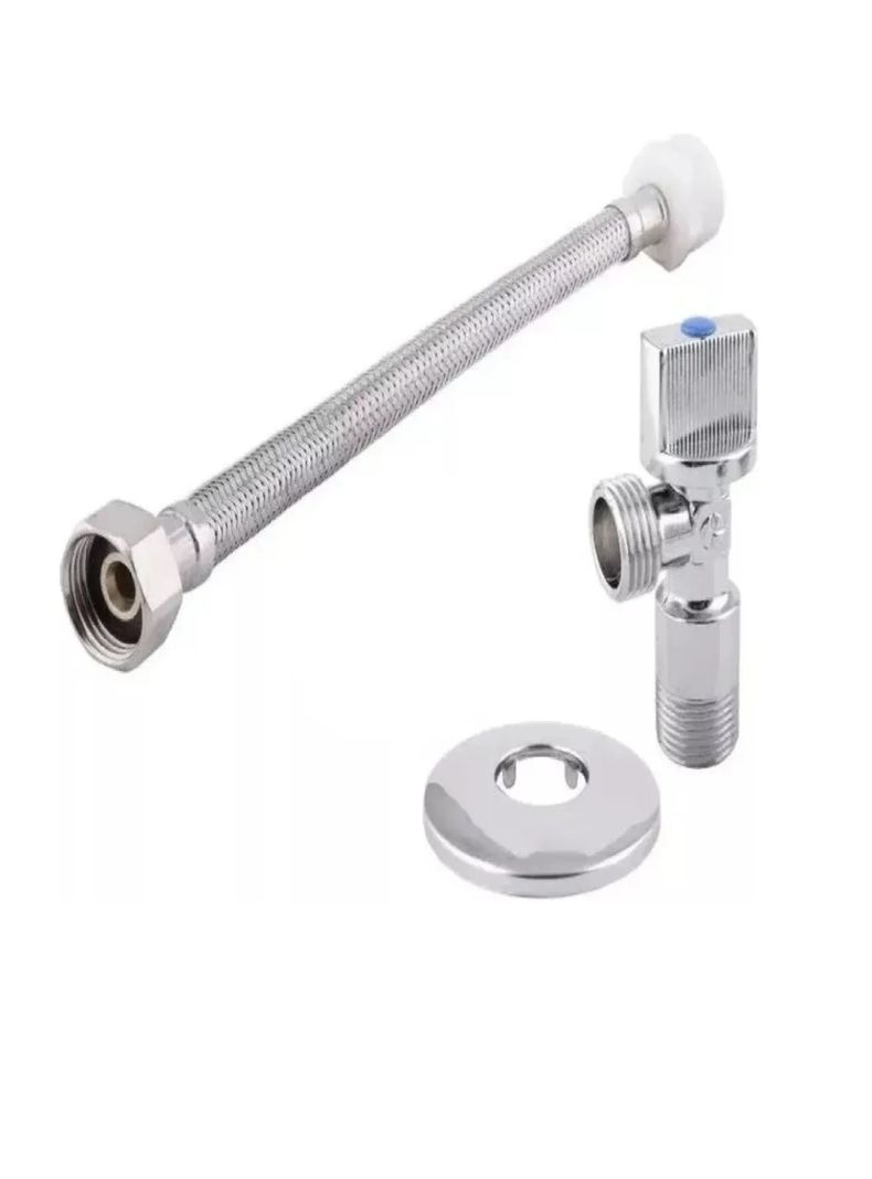 Kit Flexible 35cm Con Llave Angular 1/2 * 15/16 Taumm Plateado Metalico