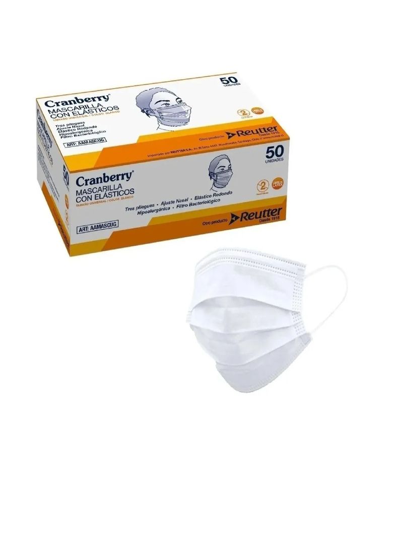 Mascarilla 3 Pliegues Con Elasticos Cranberry Caja 50uni Bla