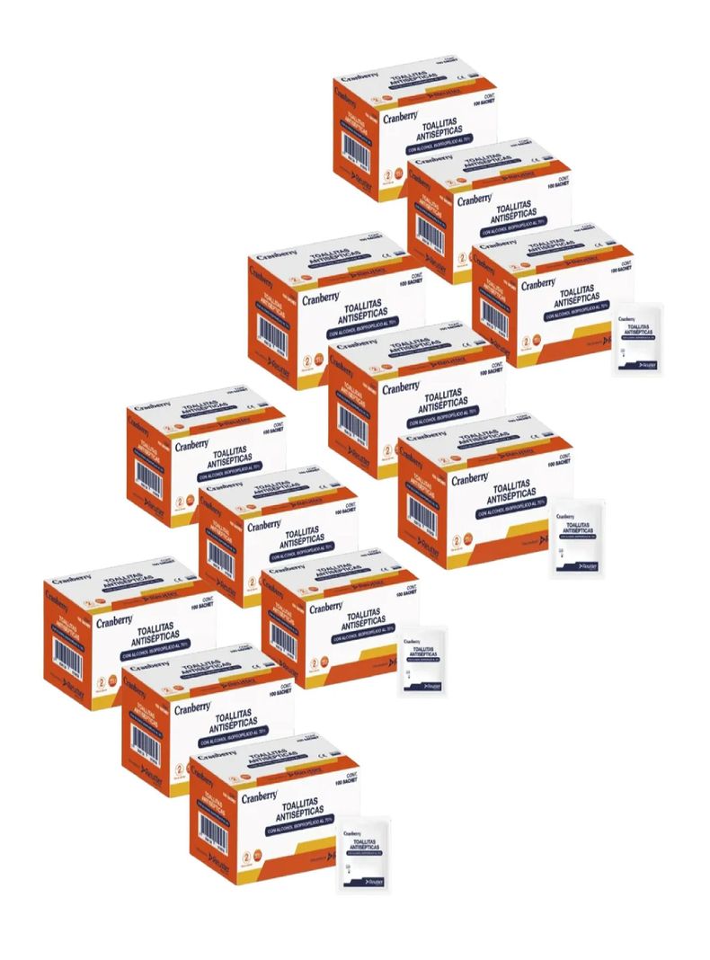 Pack 12 Cajas Toallitas Alcohol Isopropilico 70% 1200 Unids