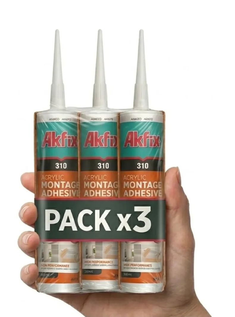 Pack 3 Adhesivo De Montaje Akfix 310 Multiuso Madera Yeso Blanco