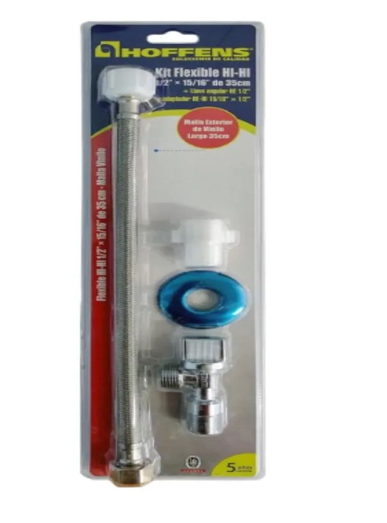 Kit Llave Angular Laton + Flexible Vinilo 35cm Wc Hoffens