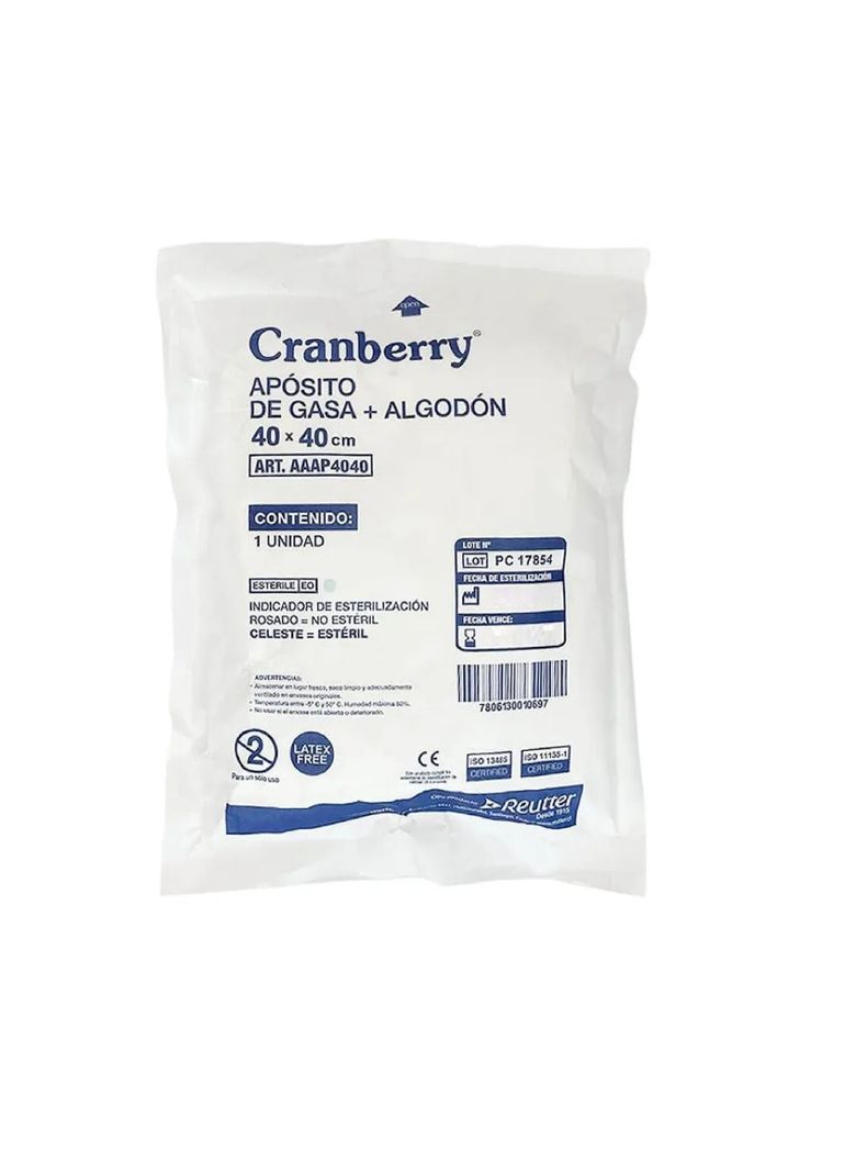 Aposito Gasa Algodon Esteril Cranberry 40x40 Bolsa X10