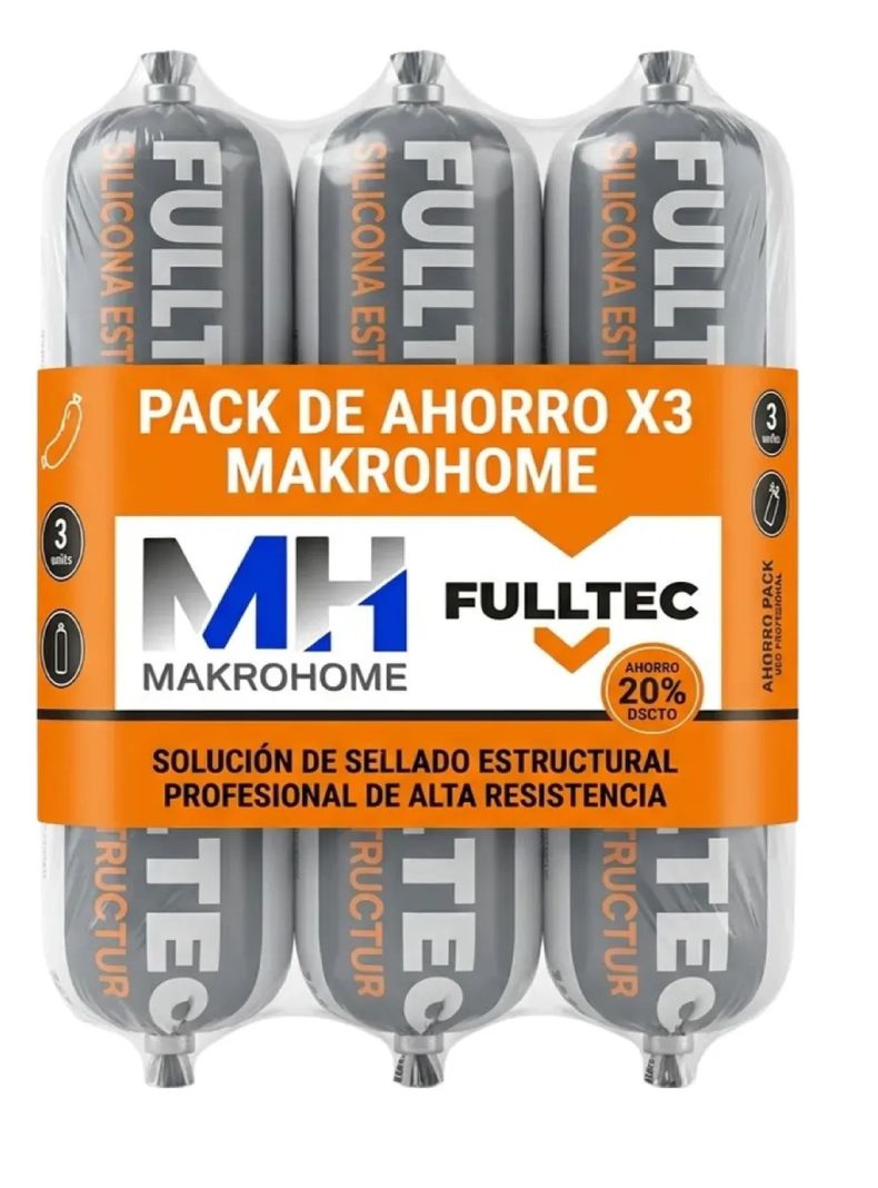 Pack 3 Sellador Poliuretano Estructural Fulltec 600ml Negro