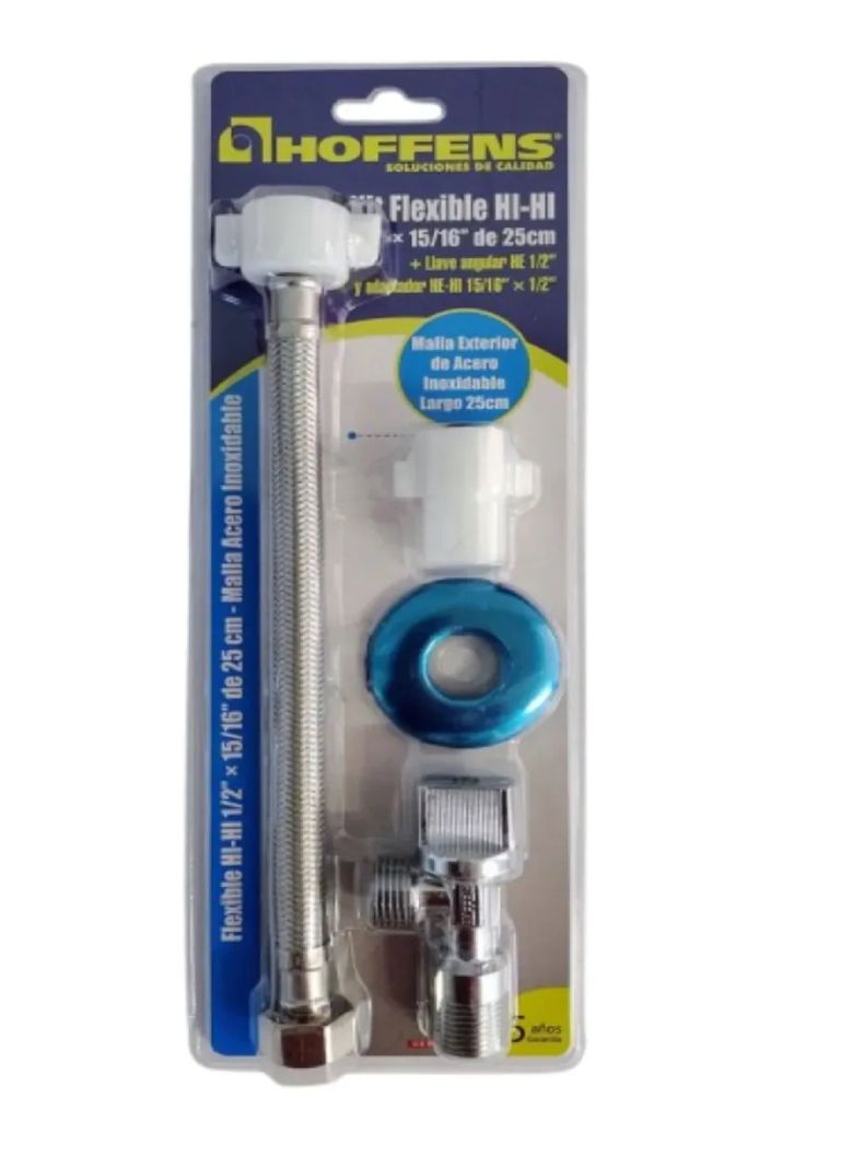 Llave Angular Laton + Flexible Acero Inoxidable 25cm Hoffens