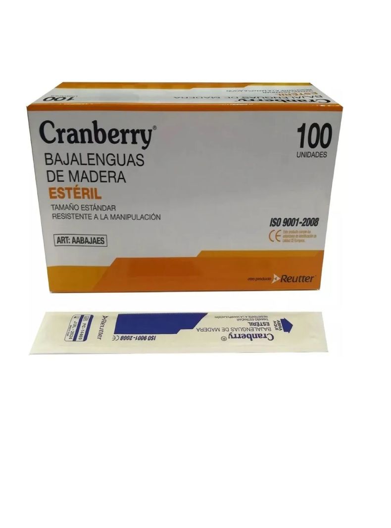 Baja Lengua Madera Esteril Cranberry 100 Unidades Estandar